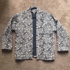 Floral Print Open-Front Women's Quilted Jacket - Black & Cream